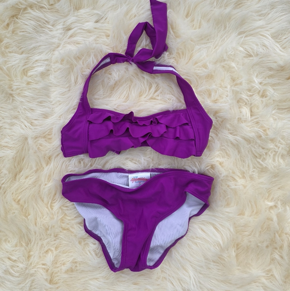 FinFun Girls Purple Mermaid Size 10 Ruffle Halter Bikini Set
